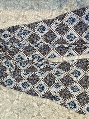 Lux Floral Boho Wide-Leg Pants in Blue & Brown